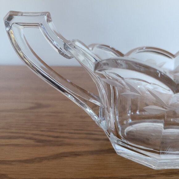 Vintage Art Deco Pressed Glass Sugar Bowl Circa 1920 With Etched Floral Details - Picture 4 of 15